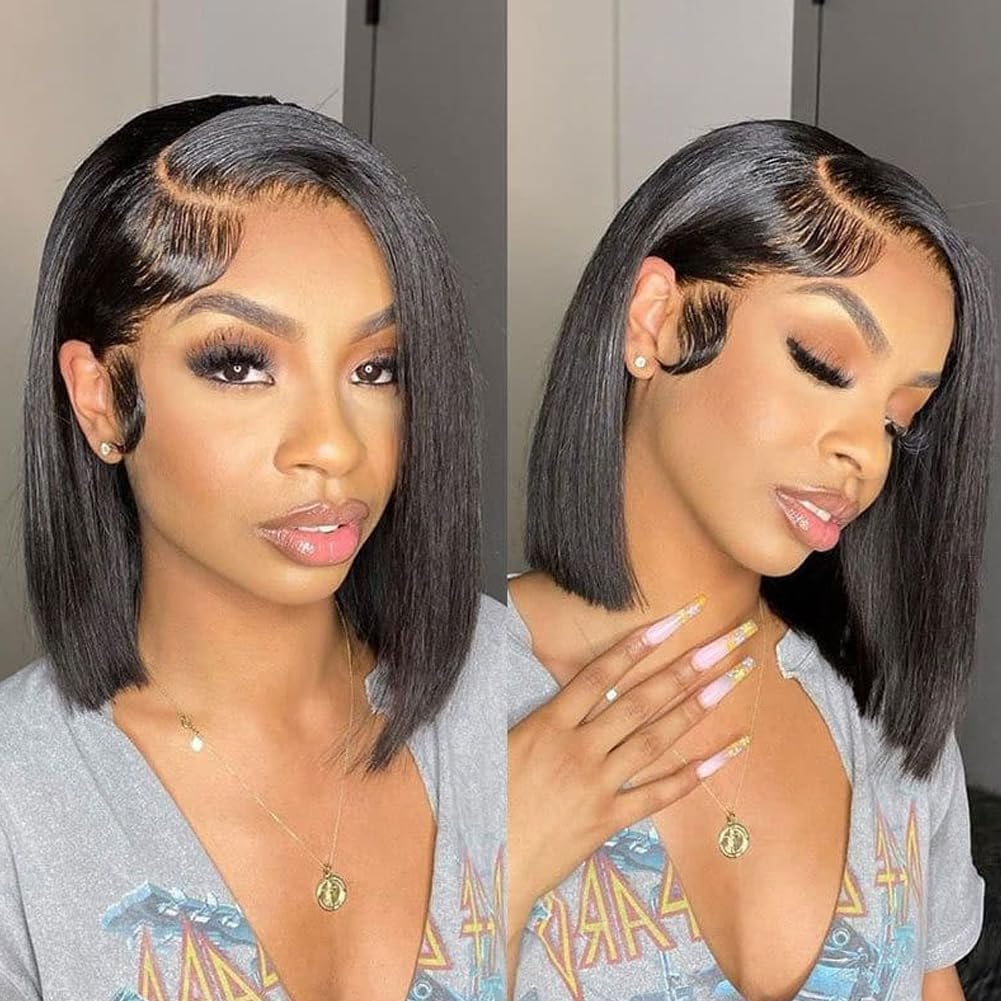 Style Icon 4x4 Lace Front Bob Human Hair Wigs for Black Women 10 inch Short Straight Bob Wigs Pre Plucked with Baby Hair 150% Density