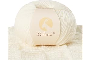 GISIMO 100% Merino Wool Yarn, 6-Ply Luxurious and Soft Yarn for Hand Knitting & Crocheting, 1.76 OZ/50g, 127 yds/116 Meters (White, 1 Ball)
