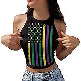 Flaminet St Patricks Day Crop Top Lucky Womens Shamrock Irish Flag Vest Clover Printed Tank Shirt