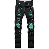 GHYYHG Men's Ripped Patch Elastic Jeans Fashion Slim Fit Regular Denim Pants