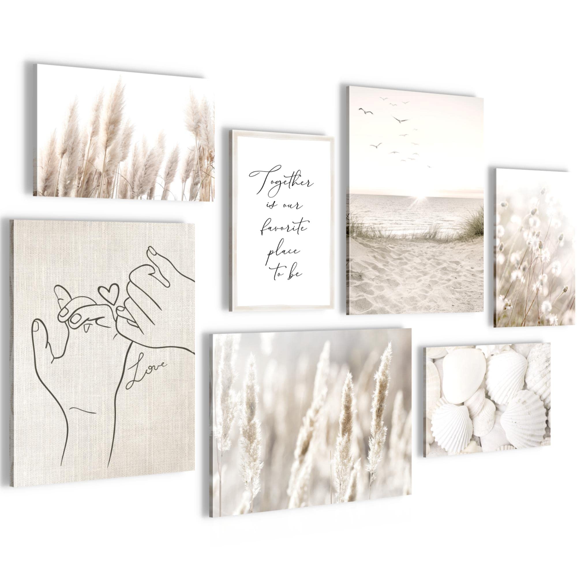 Novart Set of Canvas - COMPLETELY READY TO HANG - Pictures for Wall - Boho Beach - 7 Parts - Living Room Bedroom N023371a