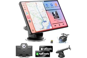 25HOURS HK9 Carplay Screen for Car, 9" HD Portable Apple Carplay & Android Auto Screen, with 4K Dash Cam & 1080P Backup Camera, Upgrade Car Play Touchscreen, GPS Navigation/Siri/Mirror Link/Bluetooth/FM