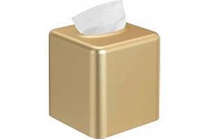 Livelab Tissue Box Cover, Square Metal Tissue Box Holder Modern Decor Facial Napkin Holder Tissue Box Dispenser for Bathroom Vanity Countertop, Living Room, Bedroom, Office - Gold