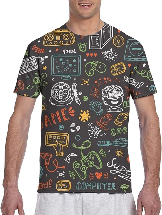 Amazon Co Jp 電子ゲームとシームレスなヴィンテージモノクロビデオゲームプリントサマーカジュアル半袖tシャツトップtシャツ 服 ファッション小物