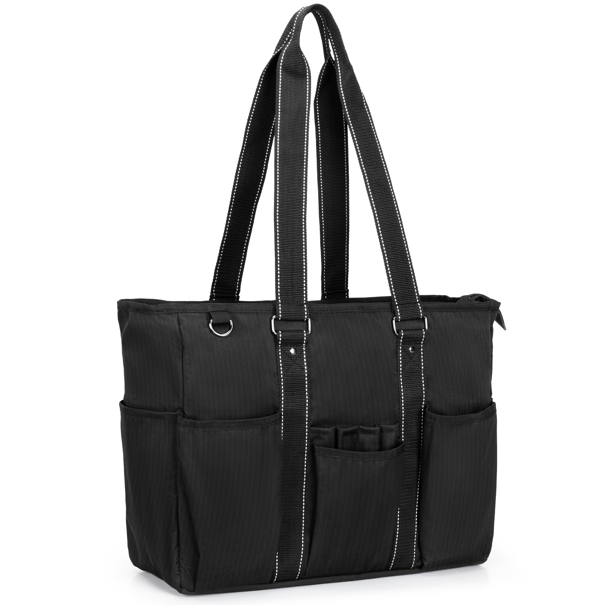 Damero Tote Teacher Bag with Padded Laptop Sleeve - Black, Work & School Utility Bag With Multiple Pockets