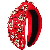 mokkia Christmas Headband for Women Christmas Accessories Xmas Bow Reindeer Snowflake Headband Red Green Jeweled Rhinestone Pearl Knotted Hairband Festive Holiday Hairband Gifts (Xmas Tree 2)