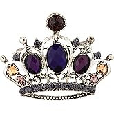 Knighthood Silver Crown Brooch with Purple Stone Detailing Lapel Pin Shirt Stud for Men and Women