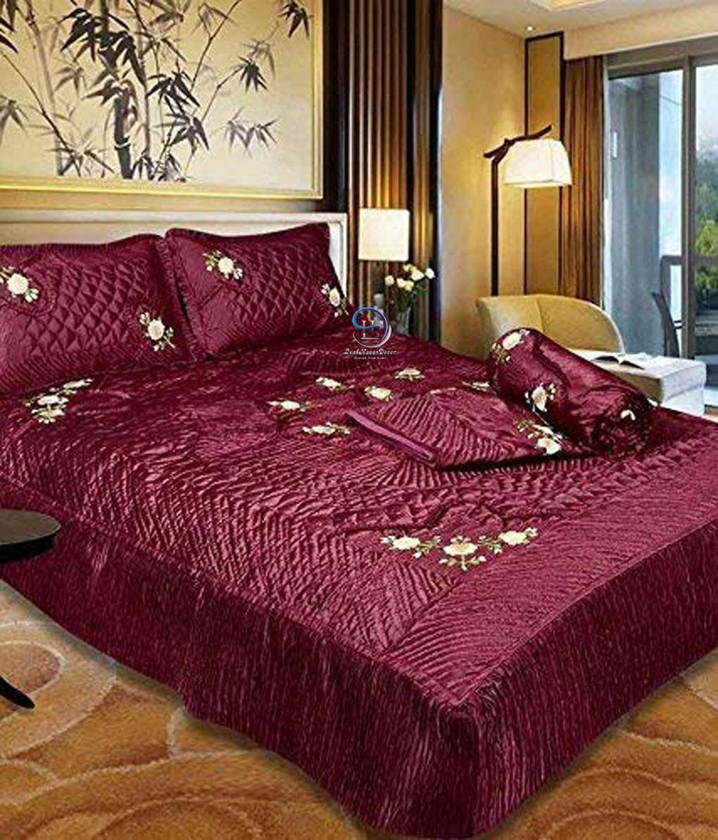 Buy SD ENTERPRISES Satin Maroon Double Bed Bedding Set 1 Bedsheet 2