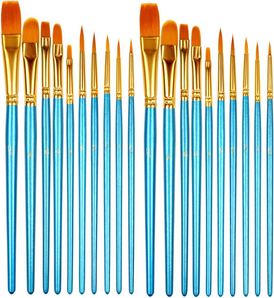 HTHL 20 PCS Paint Brushes Set, Nylon Hair Brush for Acrylic Oil, Watercolor, Gouache & Face Painting