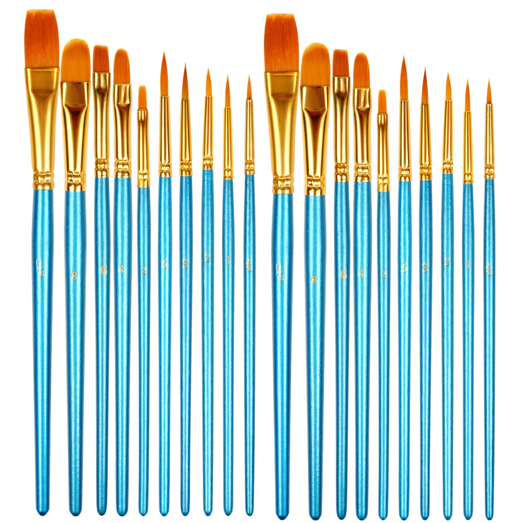 HTHL 20 PCS Paint Brushes Set - Nylon Hair Brush for Acrylic, Oil, Watercolor, Gouache & Face Painting - Professionals & Beginners (Blue)