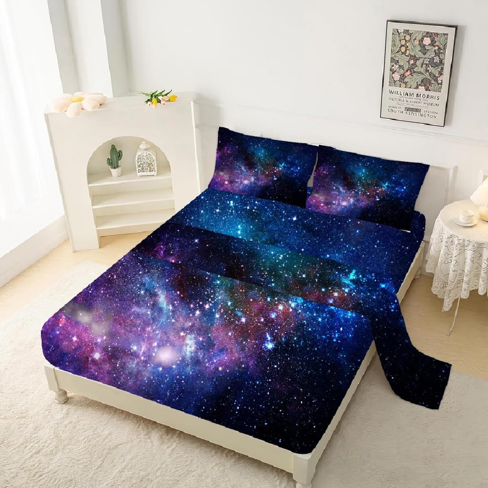 Photo 1 of *MINOR DAMAGE - USED*
kxry Blue Purple Galaxy Fitted Sheet Sets Full Size for Boys Kids Teens Outer Space Starry Sky Universe Bedding Set 1 Fitted Sheet + 1 Flat Sheet + 2 Pillow Cases