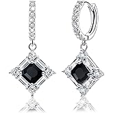 Black Dangle Hoop Earrings for Women Sterling Silver Cubic Zirconia Square Hoop Earrings with Cz Charm Sparkling Crystal Huggie Jewelry for Women Mother's Day Gifts for Mom Daughter Bridal Wedding