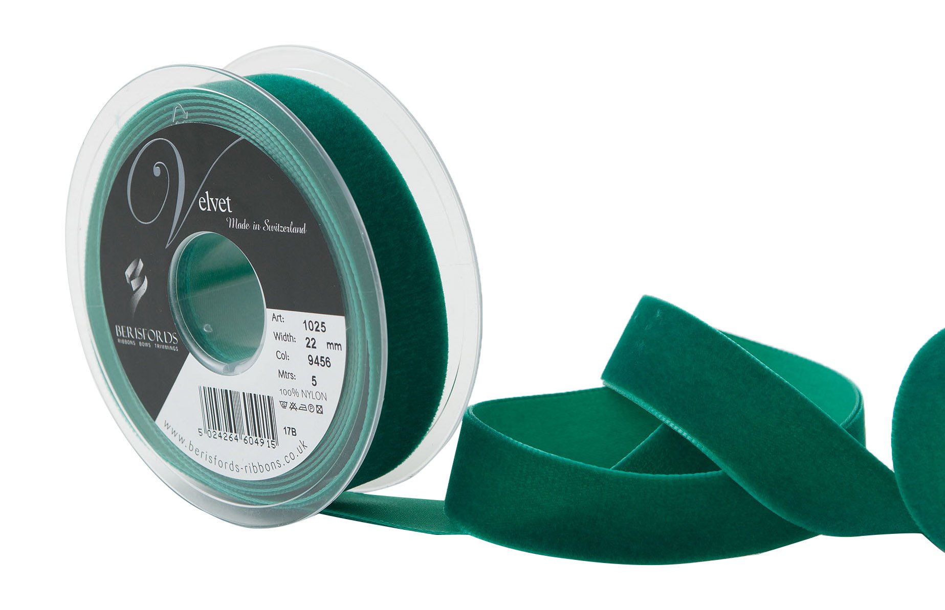 Berisfords Velvet Ribbon, Emerald, 102 x 30 x 102 cm