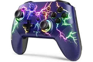 VOYEE Wireless Switch Controller 1000mAh Compatible with Switch/Lite/OLED/PC/Windows/iOS/Android, RGB Lightning Switch Pro Controller with Programmable/Wake-up/Turbo Vibration, Ergonomic Non-Slip Blue