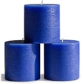 CANDWAX 3x3 Pillar Candles Set of 3 - Rustic Unscented No Drip Blue Candles for Home Decor, Weddings, Centerpieces