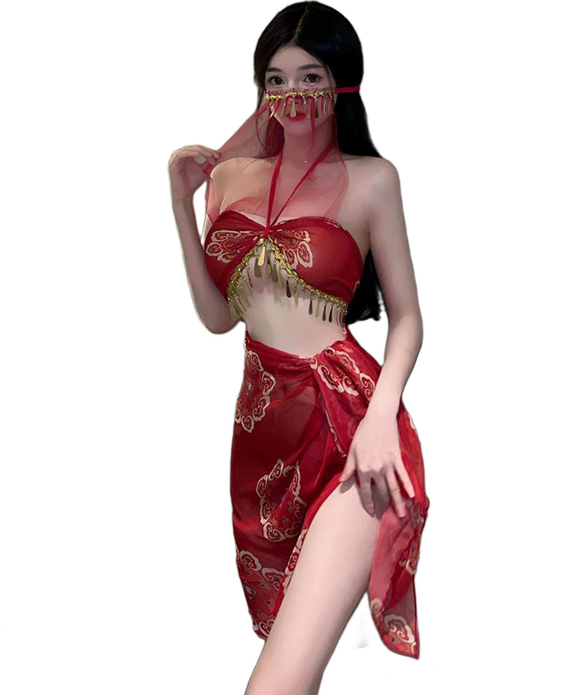 SINMIUANIME Women's Anime Cosplay Lingerie Classical Embroidered Hanfu Asian RolePlay Suit Cheongsam Dress Costumes (2322Red)
