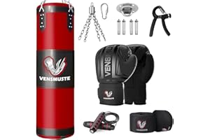 Vensmuste Punching Bag for Adults, 4FT Oxford Heavy Boxing Bag Set, Punching Bag with 12OZ Boxing Gloves, Chains, Hand Wraps, etc. Suitable for MMA Karate Kickboxing Boxing - Unfilled