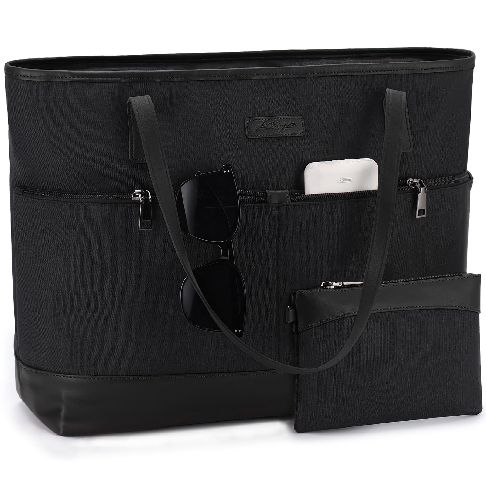 Kasgo Laptop Bag for Women, Water Resistant 15.6 inch Women Shoulder Tote Bag Large Ladies Handbag Purse Teacher Work Bag with Luggage Sleeve for Office Travel Shopping, Black