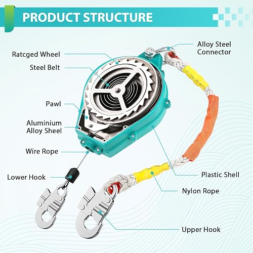 23FT Self-Retracting Lifeline – 330LBS Fall Arrest Lanyard With Dual Alloy Steel Hooks 23FT Self-Retracting Lifeline – 330LBS Fall Arrest Lanyard With Dual Alloy Steel Hooks