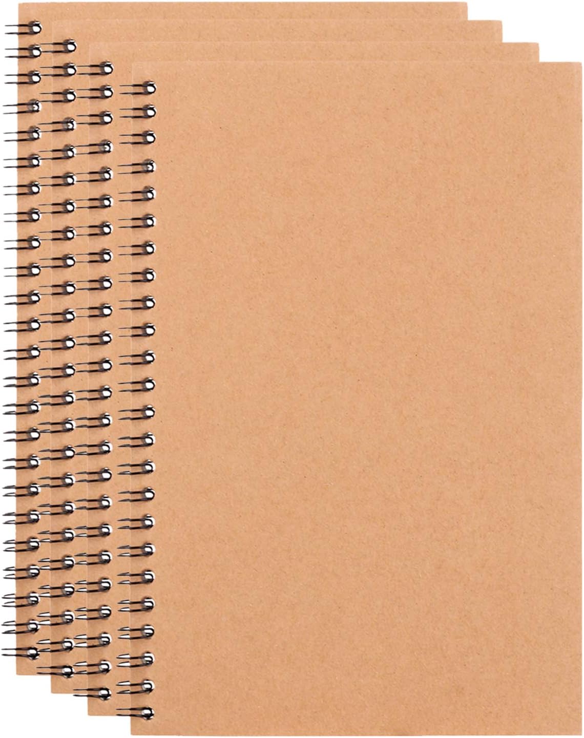 XYark Spiral Notebook, Set of 4 Soft Kraft Cover Wirebound Memo Notepads Diary Subject Notebooks Planner with Lined Paper, 100 Pages, 50 Sheets, 8.3x5.5 inch, A5 Size, Travel Journal Set