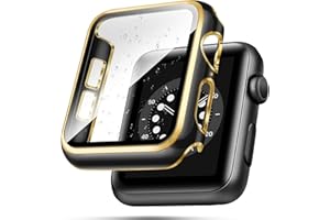top4cus 40mm Case Compatible with Apple Watch, with Built-in Tempered Glass Screen Protector, PC Cover for iWatch Series 9/8/7/SE 2rd SE 6 5 4/3 2 for Choice (40mm, Black + Gold Edge)