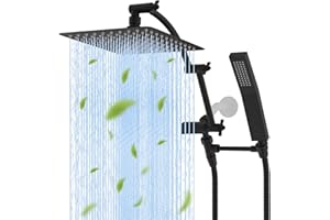 Hibbent All Metal 10'' Rainfall Shower Head, Square Shower Head Combo, High Pressure Handheld Shower Wand, 16'' Adjustable Ar
