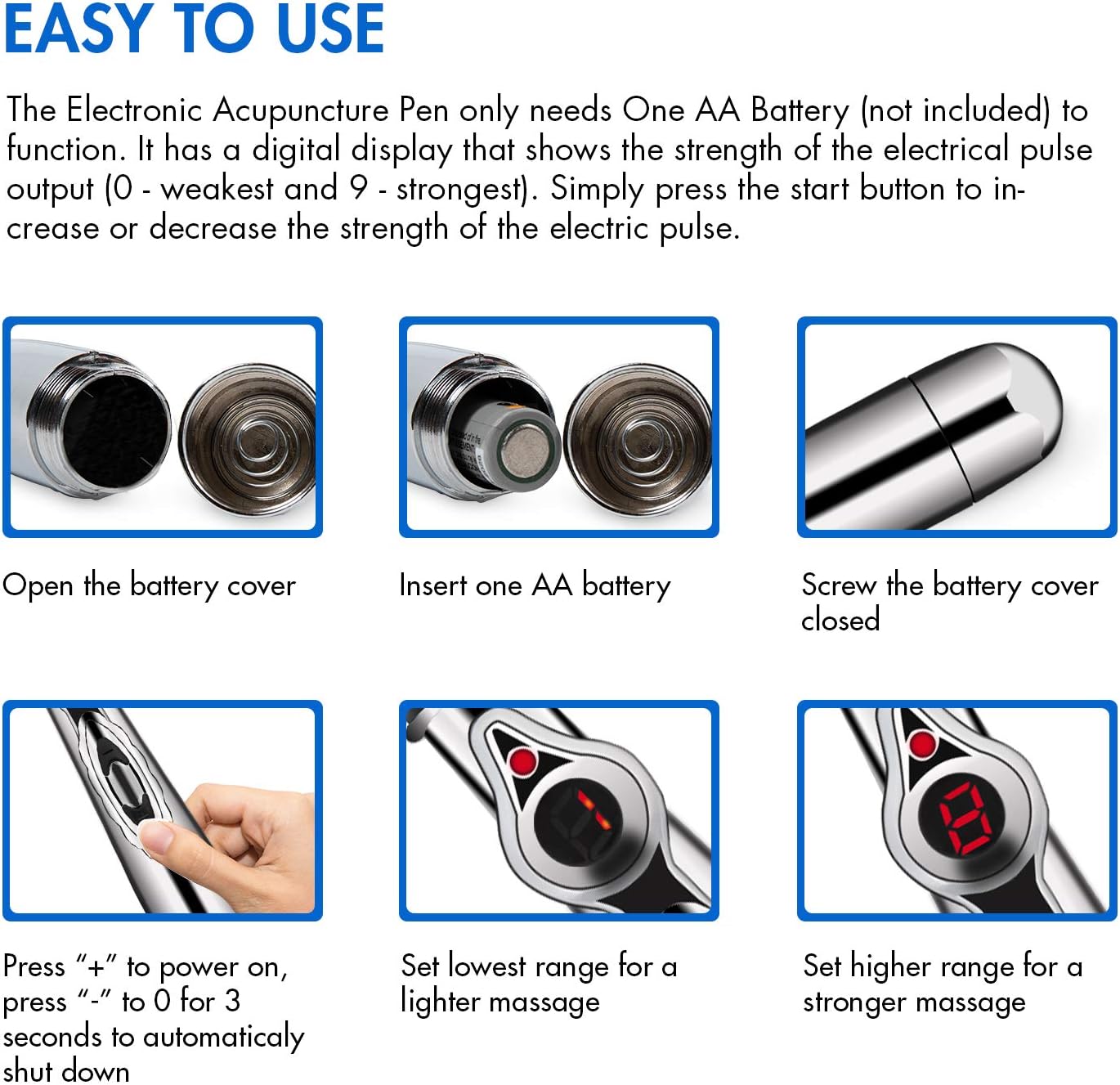 Aobbiy 5-in-1 Electronic Acupuncture Pen, Meridian Energy Pen for Pain Relief. Pain Relief Therapy, Electric Meridians Acupuncture Machine, 1 x AA Battery Needed(Not Included): Health & Personal Care