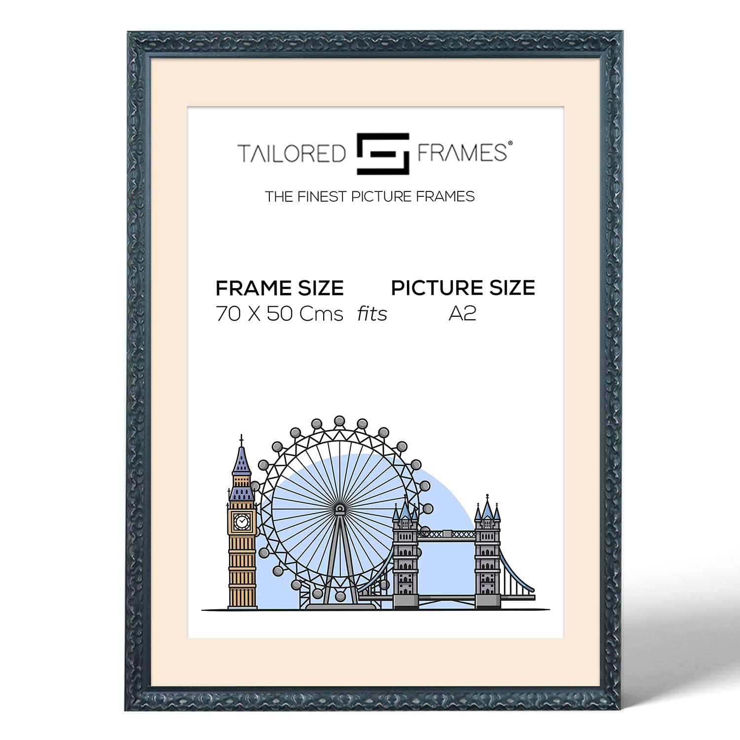 Tailored Frames Vienna Black 70 X 50 cm Frame for A2 Picture | Rustic Style Vintage Single Picture Frame | Wall Hanging Type | Photo Frame with Antique Mount — image 1