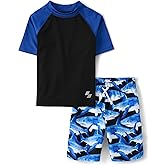 The Children's Place Boys Short Sleeve Rashguard and Swim Trunk, 2-Piece Set