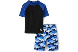 The Children's Place Boys Short Sleeve Rashguard and Swim Trunk, 2-Piece Set
