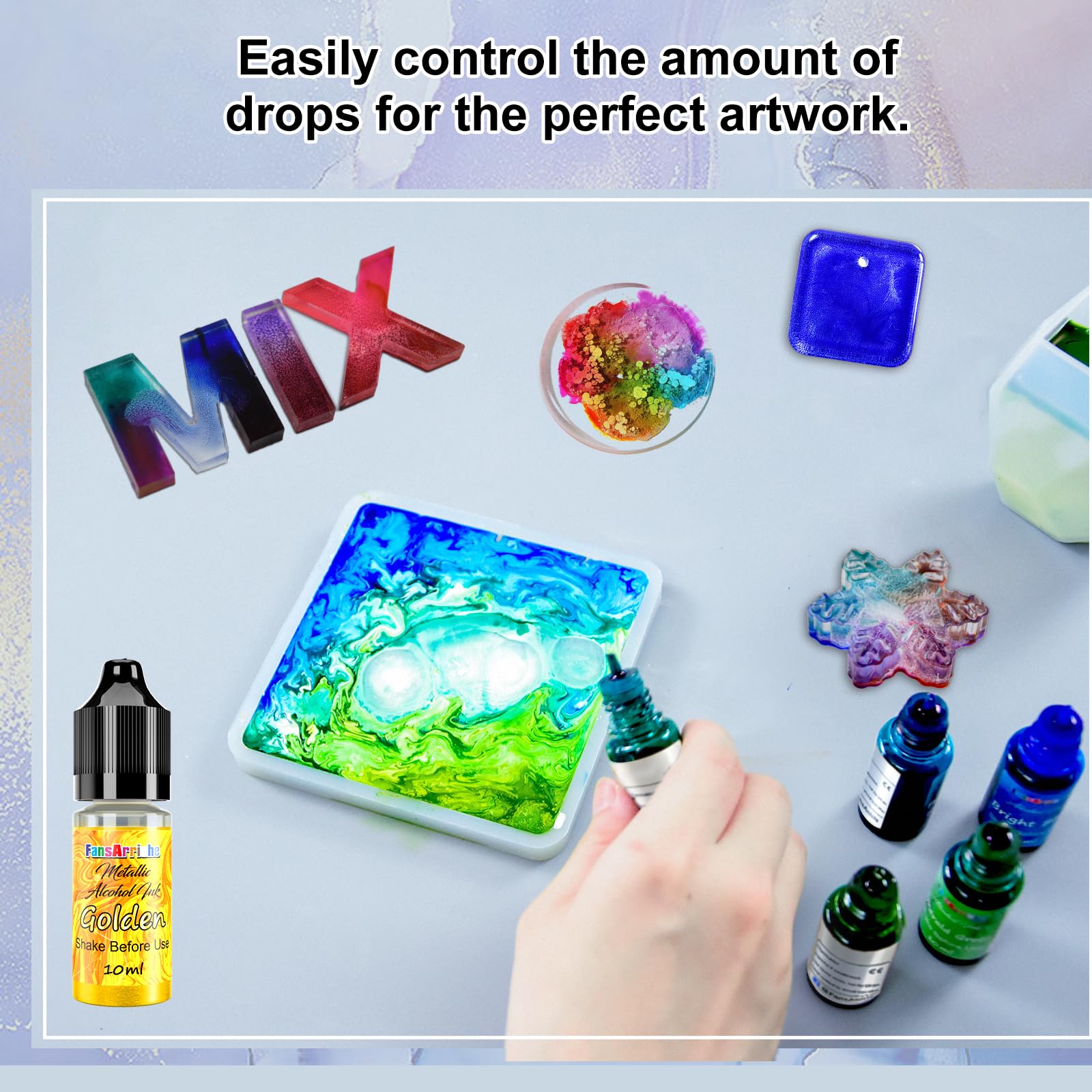 FansArriche Alcohol Ink Set - 48 Vivid Colors, Concentrated Alcohol-Based Ink, Epoxy Resin Paint with Metallic Color Dye for Resin Coasters, Acrylic Painting, Tumbler Making,10 ml Each