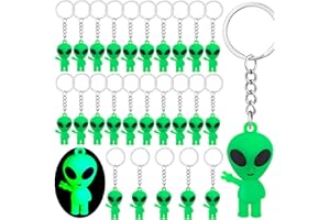 Equsion 24 Pcs Alien Party Favors Alien Keychains Glow in The Dark Space Keychain Mini Rave Trinkets Aliens Figures Little Bulk Gift Prize Christmas Stocking Stuffer for Music Easter Decor (Green)