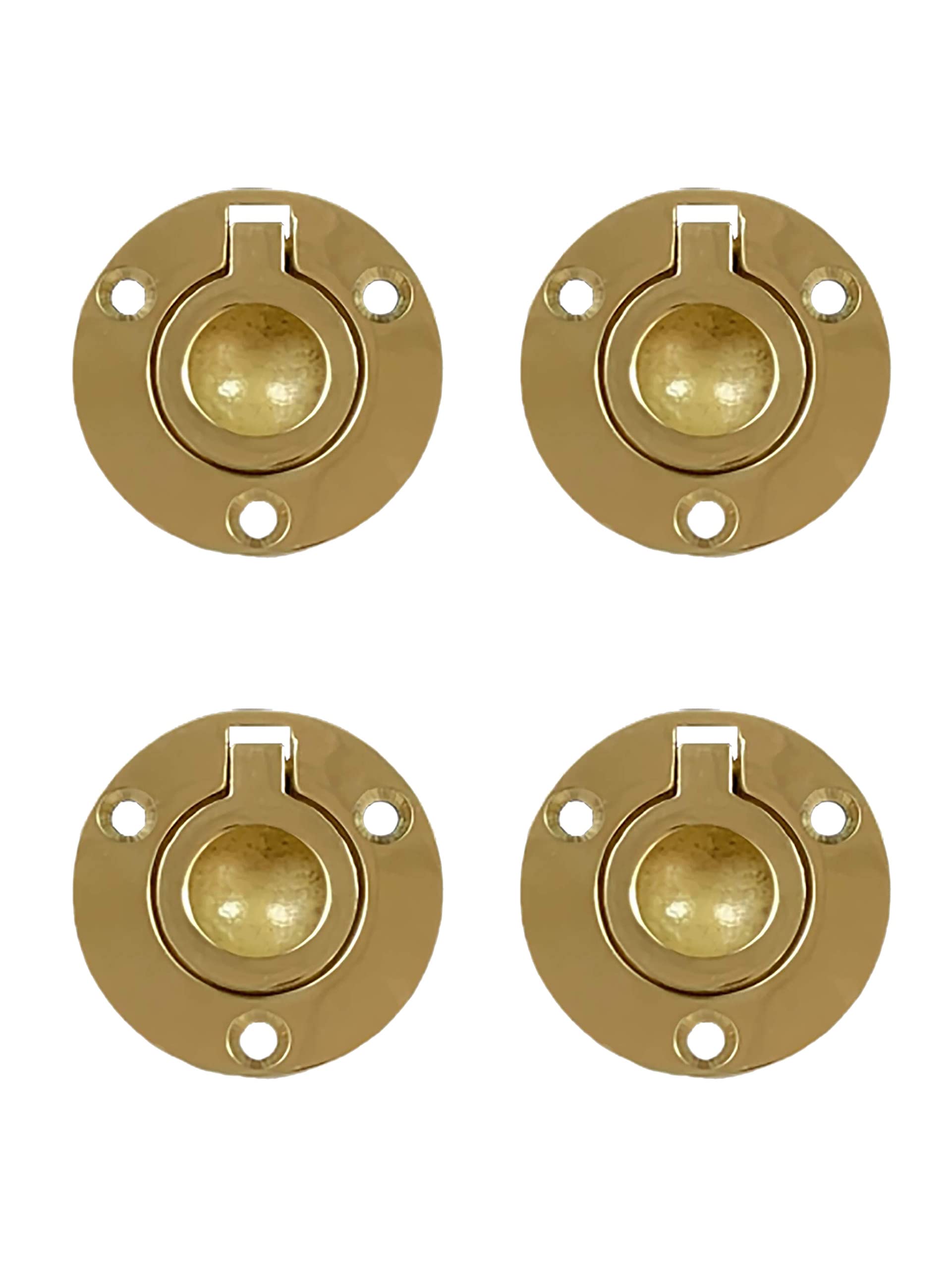 QCAA Solid Brass Flush Ring Pull Round, 1-1/2", Polished Brass, 4 Pack