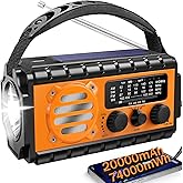 QAUYYW 74000mWh Emergency Radio with NOAA Weather, Portable Hand Crank SW/AM/FM Survival Radio with Fast Charge Rechargeable Solar Battery, Flashlight, Reading Lamp,SOS Sirenor Home Outdoor