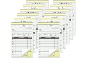 suituts 12 Pack Invoice Books for Small Business, 3.5 x 5.5 Inch 2 Part Carbonless Receipt Books, Carbon Duplicate Copy Order Form Book, Convenient Invoice Pads, 50 Sets Each Pad,Total 600 Sets