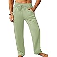 iWoo Mens Cotton Linen Drawstring Pants Elastic Waist Casual Jogger Yoga Pants
