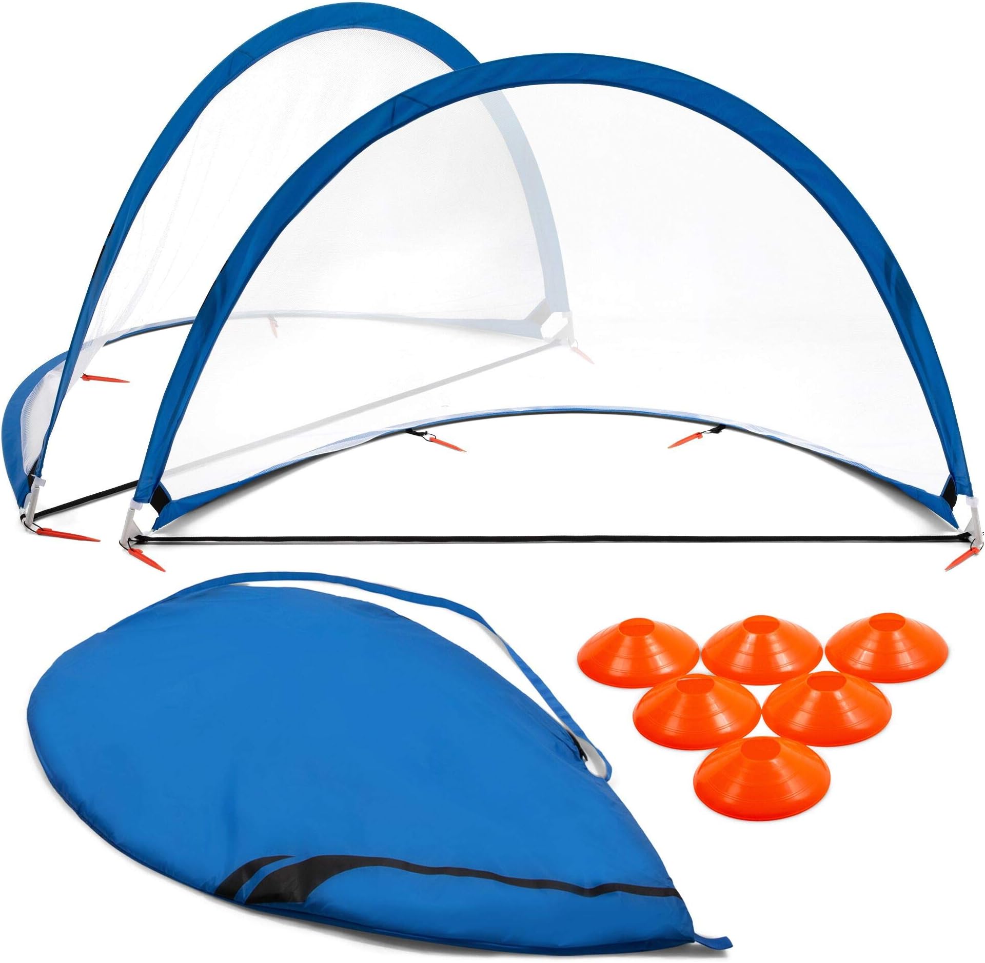 Training Equipment Pair of Pop Up Soccer Goals with Disc Cones, Blue