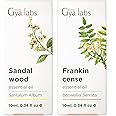 Sandalwood Essential Oils for Diffuser & Frankincense Oil for Skin Set - 100% Natural Aromatherapy Grade Essential Oils Set - 2x0.34 fl oz - Gya Labs
