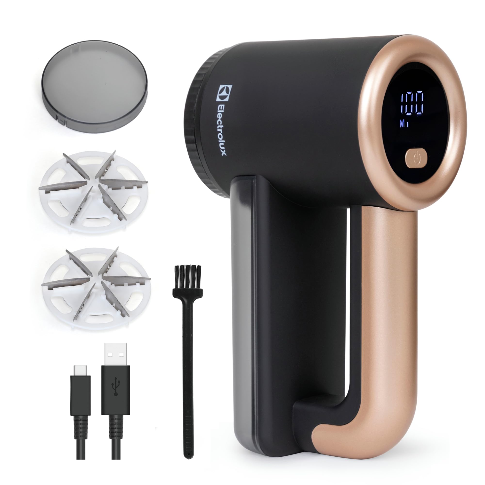 Electrolux Rechargeable Fabric Shaver | 3-Speed Lint Remover for Clothes & Furniture | Eliminates Fuzz & Pilling | Electric Lint Shaver with LED Display & Type-C Fast Charging Port - Black