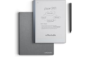 reMarkable Essentials Bundle – Gray | reMarkable 2 Paper Tablet | Includes Black and White 10.3” Writing Tablet, Marker Plus Pen with Eraser, Book Folio Cover in Gray Weave