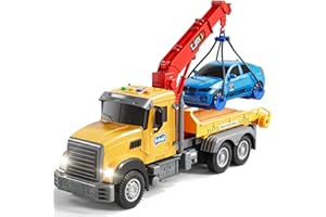 NIPLOOOW Kids Toys for 3 4 5 6 7 Years Old Boys, Tow Truck Toy,Friction Powered Transport Truck Crane Vehicle Toy with Lights and Sounds,Birthday Gifts for Boys Girls