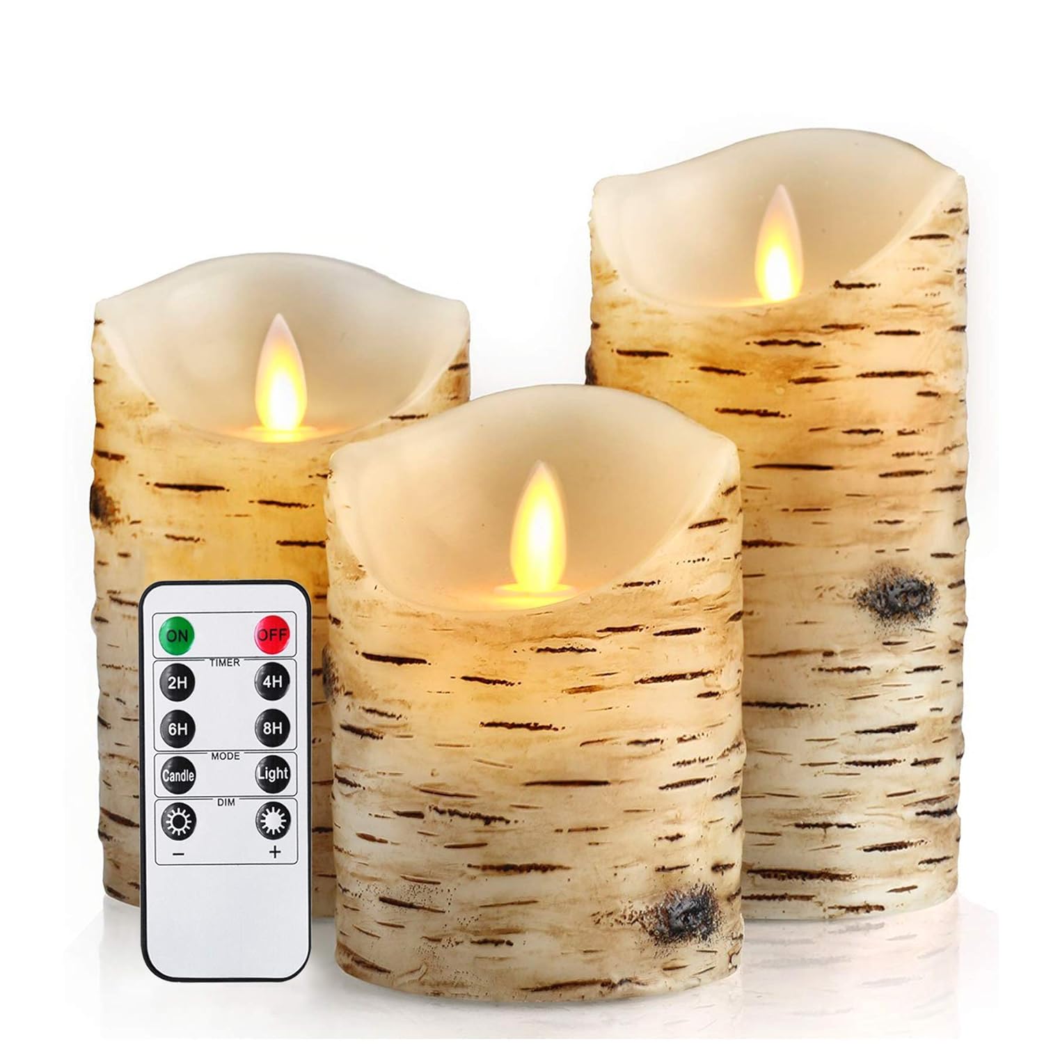 Bingolife Flameless Candles 4" 5" 6" Birch Bark Effect with