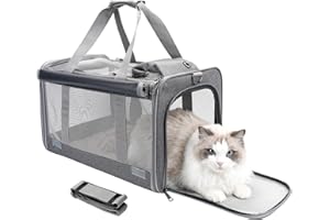 H.S.C PET PRODUCE HSC PET Cat Carrier Small Dog Bag Grey Softsided Handbag for Puppy Pups Pets Travel Outdoor Go to Vet,with 2 Curtains, 5 Ventilated Mesh Windows,Avoid Anxiety Kitty Crate Totes