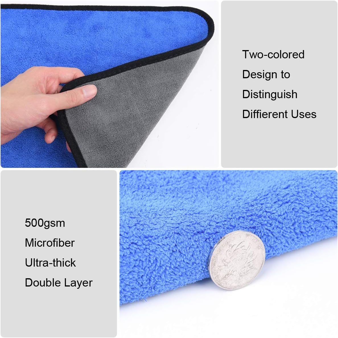 URAQT Microfibre Cleaning Cloths, 6 Pack, Two-layer Thickened Towels - Image 4