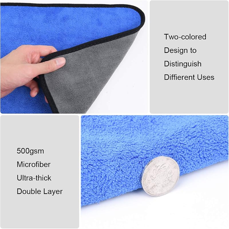Microfasertücher Auto, 6 PCS 500GSM Mikrofasertüch Multifunktionales Motorrad Fusselfreie Handtuch,Reinigungstuch Microfasertuch für Auto Haushalt Küche Fenster - 30x40CM — Foto 3 von 8