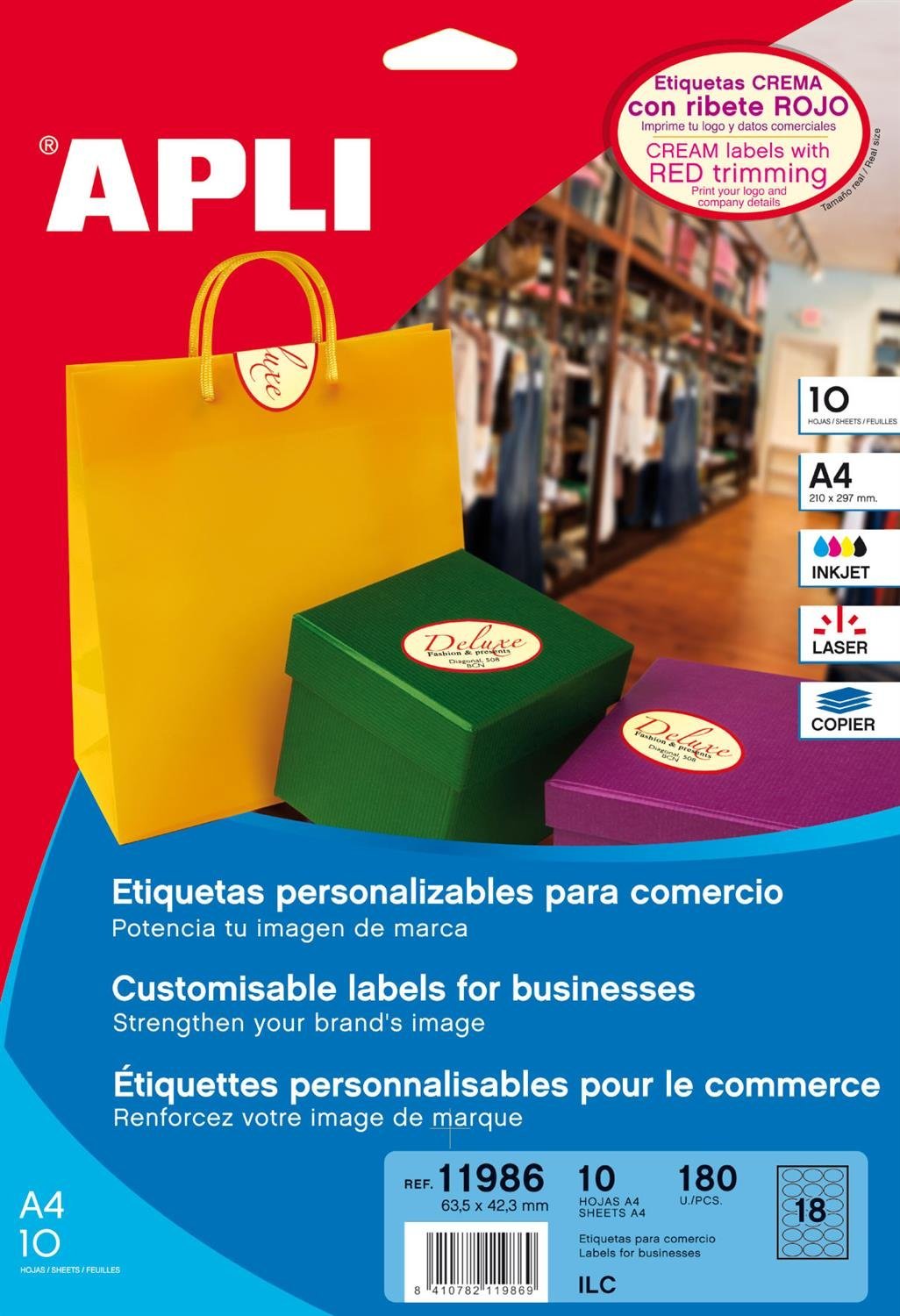 APLI 11986 - Permanent Binding Cream Labels 63.5 x 42.3 mm 10 Sheets