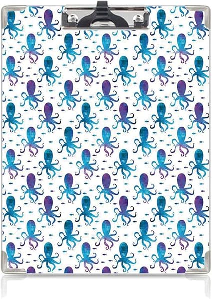Amazon クリップボード タコ かわいい画板 モザイクパターン海洋動物シルエット抽象的な航海多角形デザイン タテ型 クリップファイル ワードパッド ファイルバインダー 携帯便利ブルーパープルホワイト クリップファイル ボード 文房具 オフィス用品
