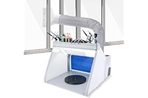 Anesty Airbrush Spray Booth with Bright LED Lights Detachable Tray Turn Table Upward Hose and Extra Replacement Filter, Portable Paint Booth Can be Used with LEDs Only