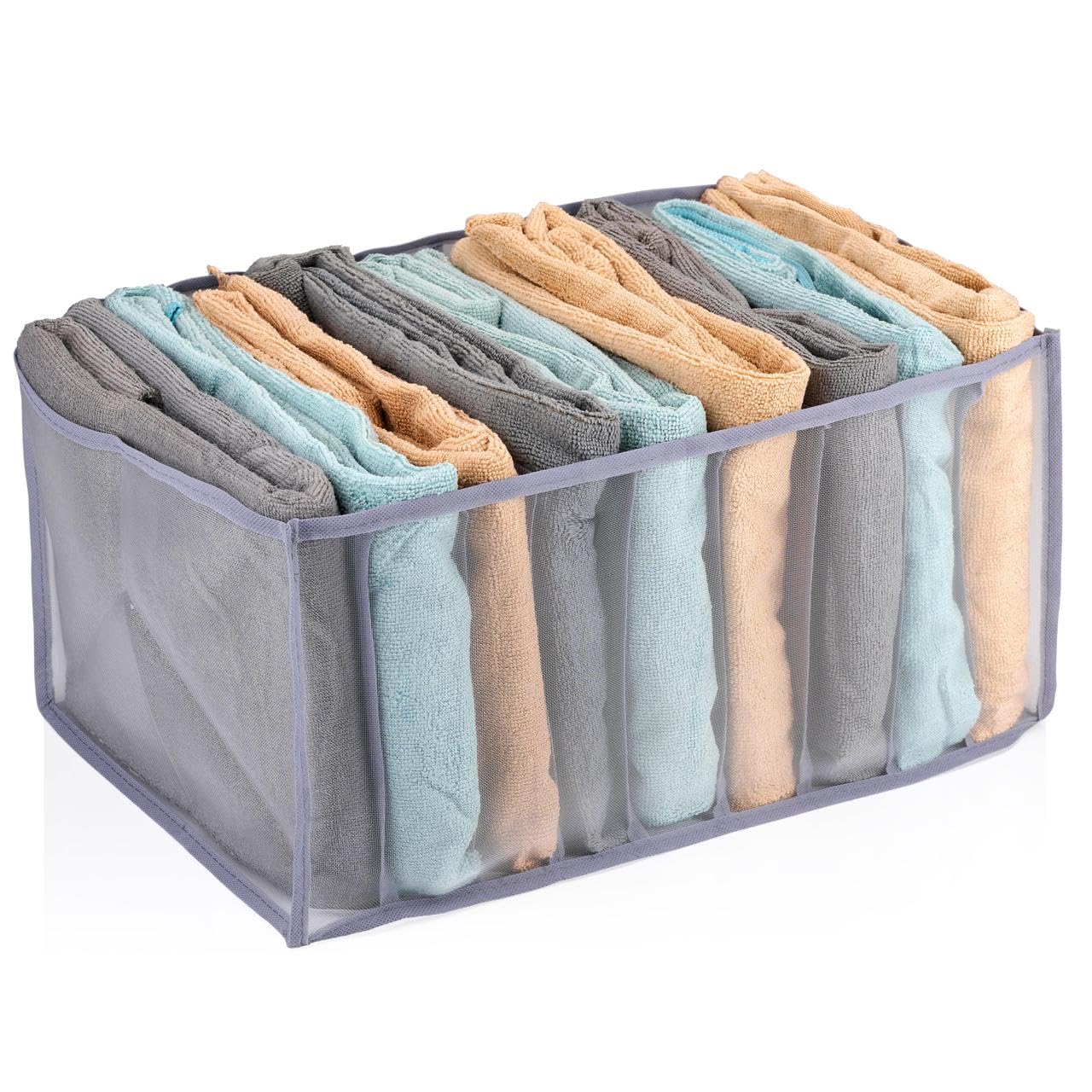 alpina Wardrobe Organiser - Cupboard Organiser - 44 x 29 x 22 cm - Storage Box with 9 Compartments - Foldable - Grey