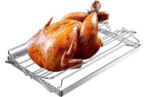 DCYOURHOME Adjustable Turkey Roast Rack, V Rack for Roasting Large Turkey, Turkey Cooking Rack Chicken Rack for Oven, Smokers, Grills, Foldable V-Shaped Chicken Roaster Stand, Stainless Steel Roasting Rack,Large